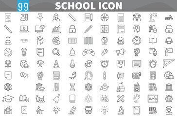 education flat icons, school elements black line icon, back to school icon set with 99 different vec