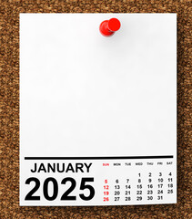 Aufkleber - Calendar January 2025 on Blank Note Paper. 3d Rendering