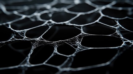 Close-up of a delicate spiderweb with a black background