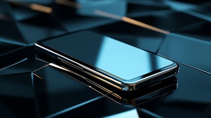 Wall Mural - sleek smartphone rests on geometric dark surface