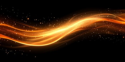Poster - A vibrant wave of orange light with sparkling particles on a black background.
