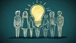 © Leo Rohmann - Group of diverse individuals standing together with a glowing light bulb above symbolizing unity inclusivity and collaborative innovation