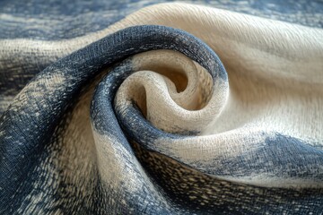 Poster - Close-up of a textured fabric with swirling patterns in blue and cream colors.