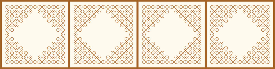 Set of kolam geometric seamless editable pattern. Design for print, decor frame, package, banner, cards, header.