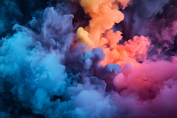 Wall Mural - vibrant smoke and glowing flames in dark space, fantasy concept art with red and blue waves in hyper