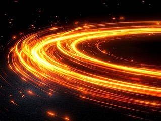 Poster - A dynamic swirl of orange light resembling energy or motion against a dark background.