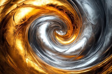 Poster - A swirling pattern of gold and silver tones, creating a dynamic and abstract visual effect.