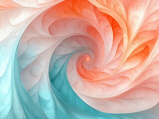 Poster - A vibrant abstract swirl of coral and teal, showcasing intricate patterns and fluid shapes.