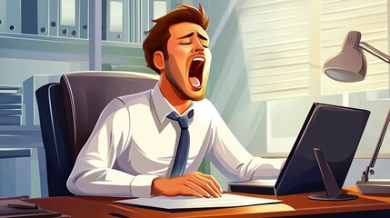 Poster - A Tired Businessman Yawning at His Desk