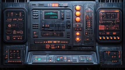 Poster - Futuristic Control Panel with Glowing Lights and Screens