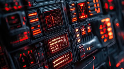 Poster - Futuristic Control Panel with Glowing Red Indicators