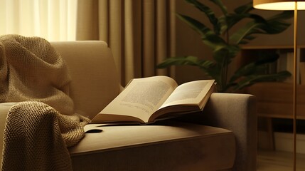 Sticker - Open Book Rests on Cozy Armchair Beside Window