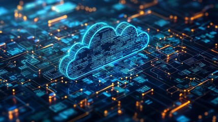 Poster - Futuristic Digital Cloud with Data Flow on Circuit Board Background