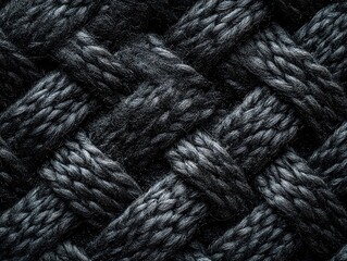 Poster - A close-up view of a woven texture in shades of black and gray.