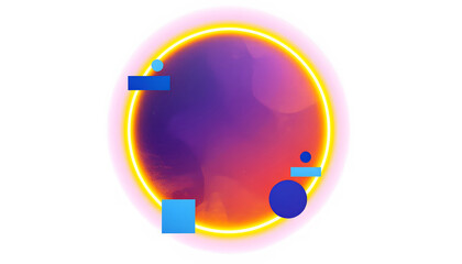 Poster - Minimalist Abstract Art with 3D Colorful Geometric Patterns, Vibrant 3D Geometry Background, Purple, Blue, and Yellow Shapes