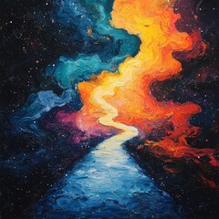 Poster - Vibrant Abstract Painting of Cosmic Pathway with Swirling Colors