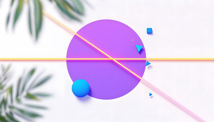 Poster - 3D Abstract Geometric Art with Purple, Yellow, and Blue Elements, Background Wallpaper