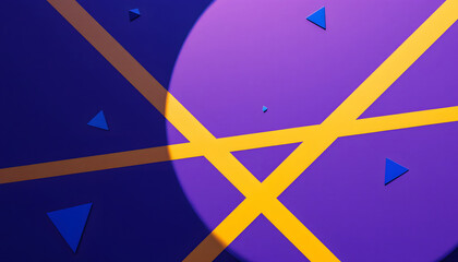 Poster - 3D Abstract Geometric Art with Purple, Yellow, and Blue Elements, Background Wallpaper