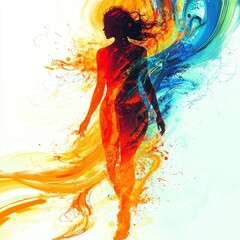 Poster - Abstract Female Silhouette in Vibrant Colorful Swirl Design
