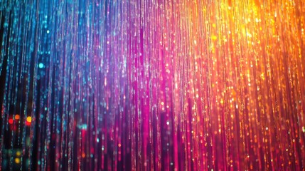 Poster - Streams of pixelated data pouring down in vertical lines, illuminated in neon hues for a tech-inspired rain effect