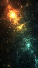 Poster - A vibrant cosmic scene depicting colorful nebulae and stars in a vast universe.