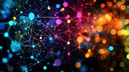 Poster - Abstract Colorful Network Connection Illuminated Nodes and Links in Vibrant Hues - Digital Art Background