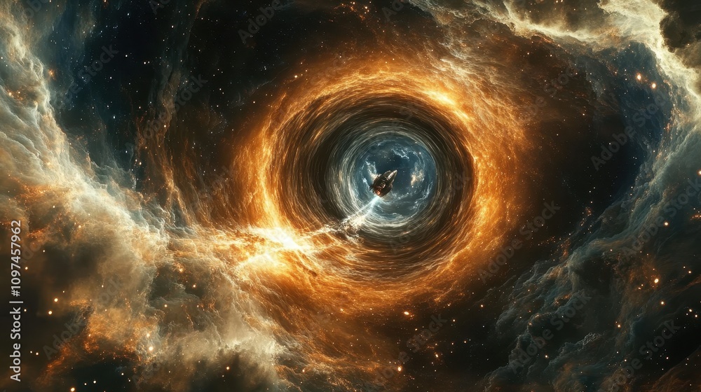 Spaceship Entering a Fiery Cosmic Wormhole Dramatic Sci-Fi Space Travel ...