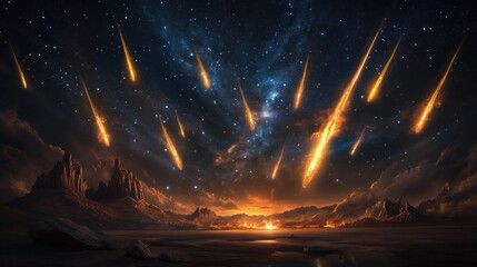 Wall Mural - A breathtaking view of an asteroid belt falling from the sky
