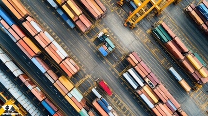 Wall Mural - Aerial View of Shipping Containers in a Busy Port Showing the Complex Logistics and Transport Operations for Global Trade and Industry