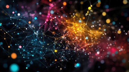 Poster - Abstract Network Connection Vibrant Colorful Nodes and Lines, Digital Technology Background