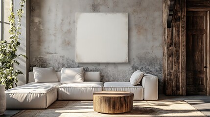 Wall Mural - Modern Living Room Design With Blank Canvas Artwork