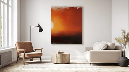 Wall Mural - Modern Living Room Featuring Abstract Orange Artwork