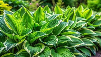 Wall Mural - Lush green leaves of hosta plant bush in a tropical garden setting, hosta, plant, bush, green, leaves, lush, foliage, tropic