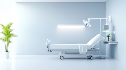 Poster - A bright hospital room background with a comfortable bed, medical equipment at hand, and a clean, organized environment.