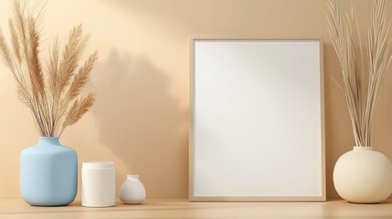 Poster - A professional poster mockup template featuring a neutral wall background and editable layers, perfect for showcasing brand designs.