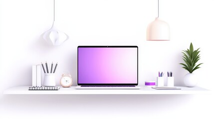 Poster - A tidy office desk with a laptop, notepad, and pen, surrounded by minimalistic decor, creating a clean and efficient workspace.