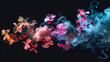 © chekart - A scattering of feminine flowers in romantic and mystical colored smoke on a black background. The concept of a holiday card for March 8th or Valentine's day. A symbol of spring