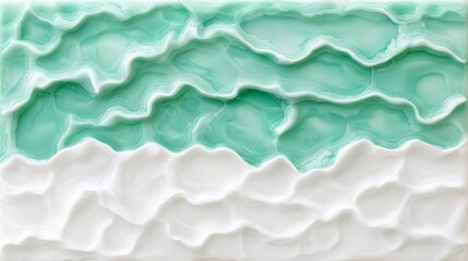 Poster - Dreamy Abstract Shimmering Waves with Floating Particles in Soft Green and White Tones