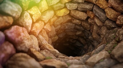 Poster - Futuristic Digital Abstract Tunnel with Stones and Gradient Colors for Visual Inspiration and Creative Projects