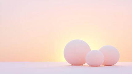 Poster - Luminous Futuristic Digital Design Featuring Minimalist Spheres Against a Soft Gradient Background at Sunset