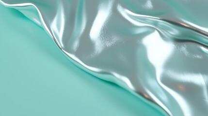 Poster - Sleek Shimmering Digital Background with Fluid Waves in Soft Mint Color for Modern Design Projects