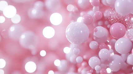 Poster - Abstract Holographic Background with Shiny Bubbles in Gradient Pink and White Colors for Modern Designs and Textures