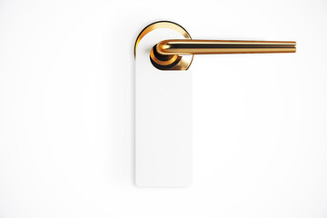 Poster - Door handle with blank white tag for customization on isolated white background. 3D Rendering