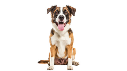 Wall Mural - Transparent background happy dog with playful expression sitting upright, showcasing its beautiful coat and friendly demeanor. This captures joy and companionship of pets