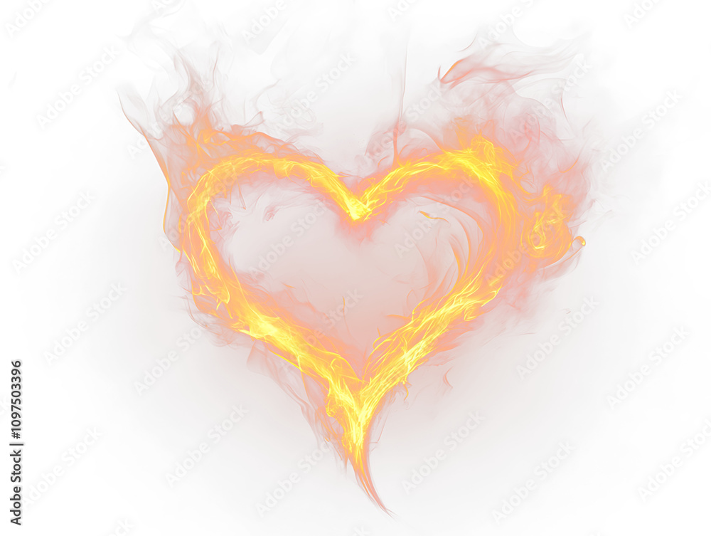 Foto Fiery heart shape formed by flames on black Transparent