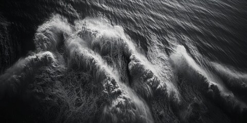 Poster - Surfer on black and white wave