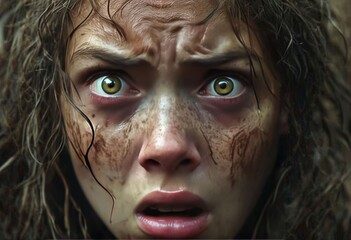 Poster - a wide eyed expression of fear captures the primal instinct of s