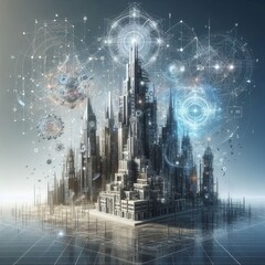 Poster - architectural alchemy buildings transforming through magical for