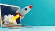 © Ramita - A rocket launches from a laptop, symbolizing innovation and technology with explosive creativity against a vibrant background.