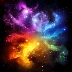 Wall Mural - A colorful nebula in space, with stars, in the style of vector art and fantasy illustration